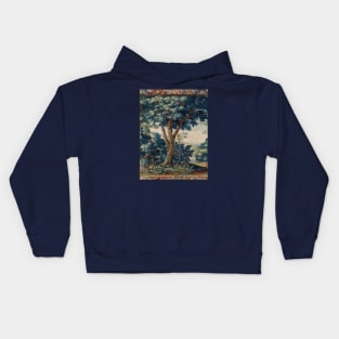 GREENERY, TREES IN WOODLAND LANDSCAPE Antique Flemish Tapestry Kids Hoodie